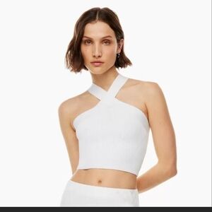 ARITZA BARBATON Sculp Knit White Ribbed Cross Cropped  Tank Minimalist Top Sz Xs